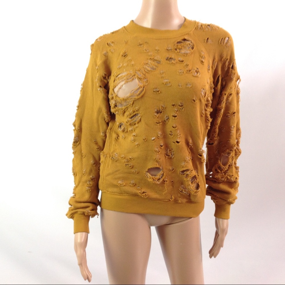 LNA Women's Ripped Distressed Destroyed Sweatshirt